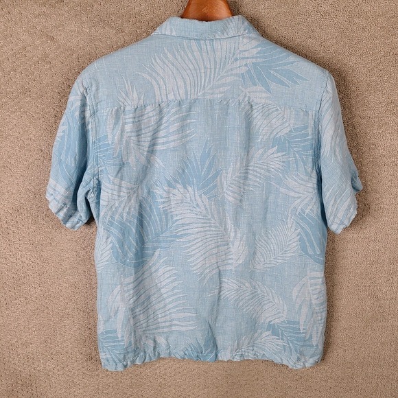 28 Palms Shirt Mens Large Blue Floral Silk Linen Blend Relaxed Button Up Beach - Picture 5 of 8